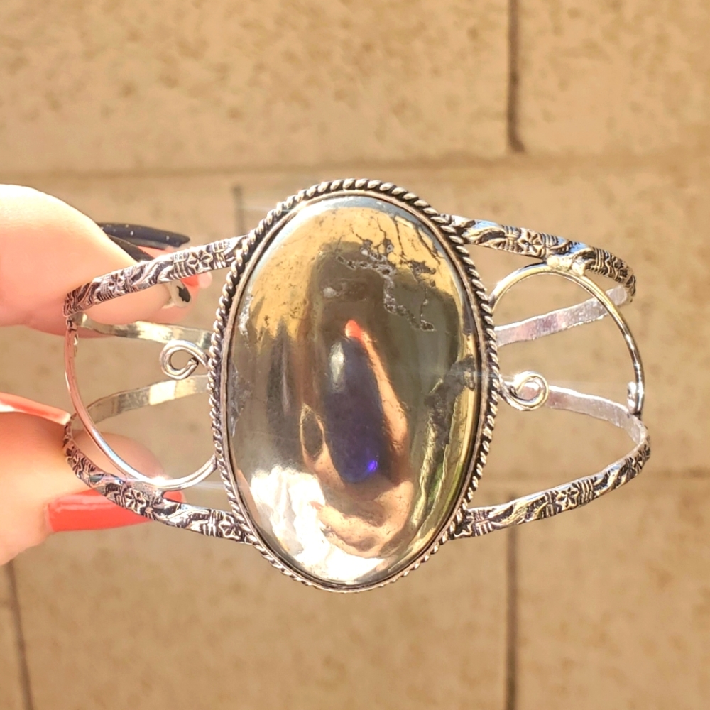 New Pyrite Silver Cuff Bracelet.